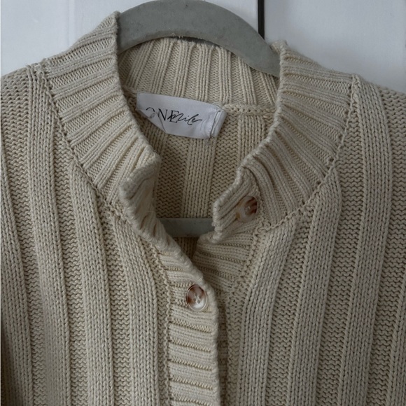 Neutral Cream Ribbed Henley Sweater - Picture 2 of 5